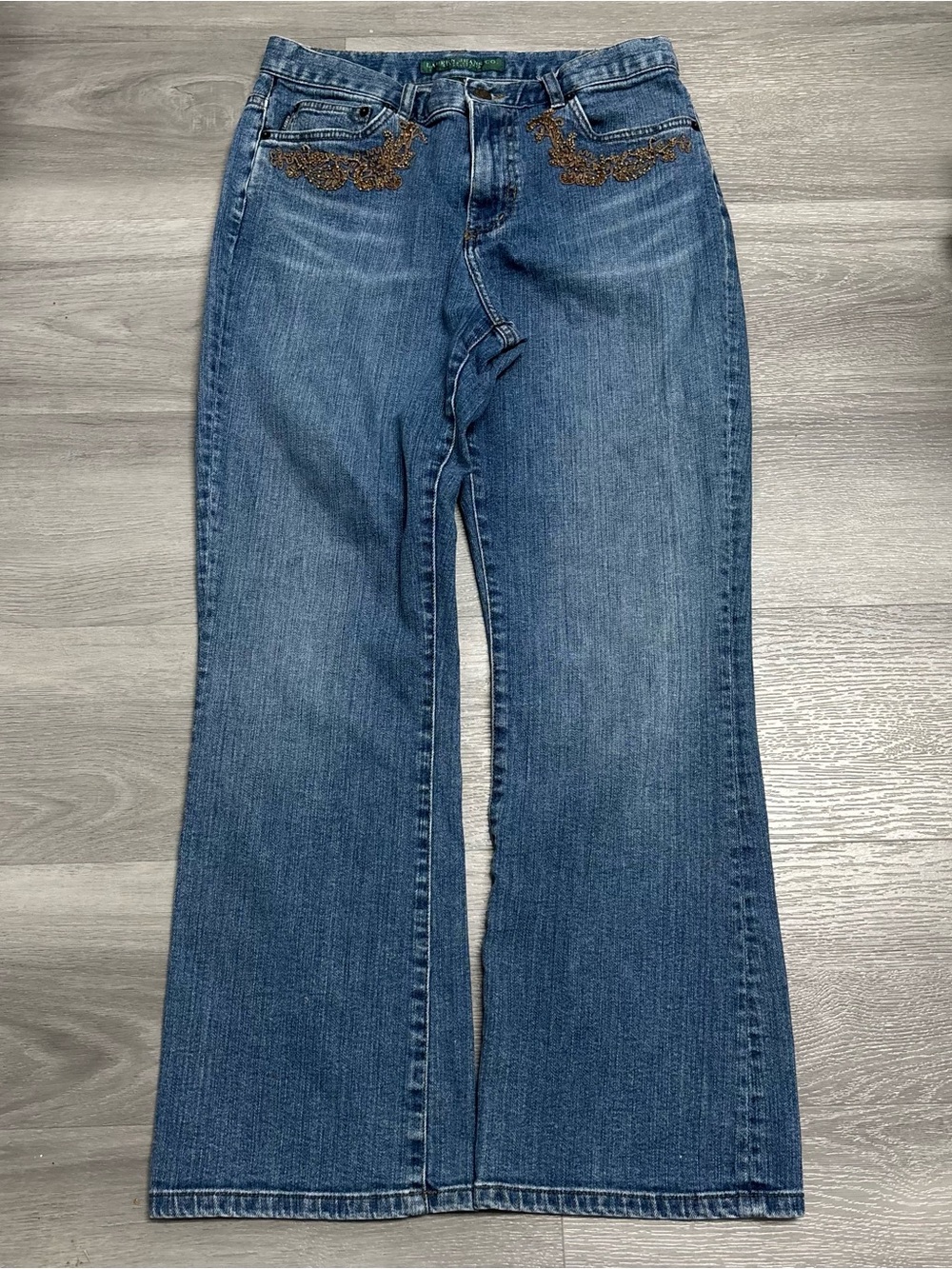 Lauren Ralph Lauren Embellished Y2K Western Boho Statement Vintage Blue Jeans 8P - Picture 7 of 8